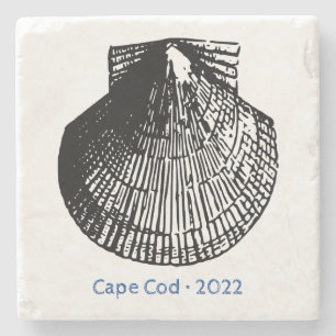 Scallop Shell Line Art - Beach Sand Stone - Custom Stone Coaster