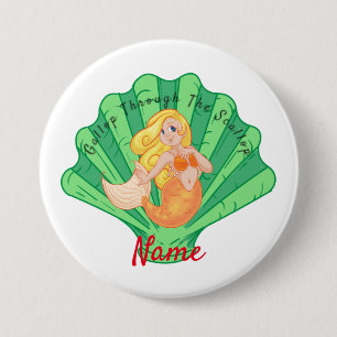Scallop Shell Mermaid  7.5 Cm Round Badge
