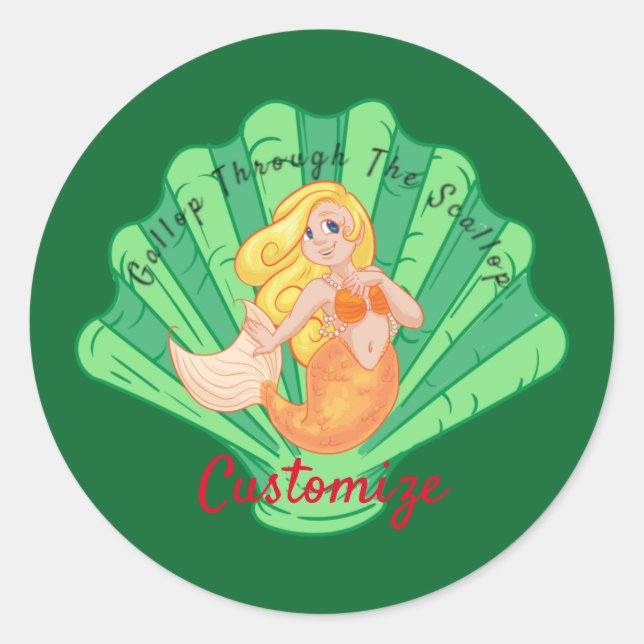 Scallop Shell Mermaid Thunder_Cove  Classic Round Sticker (Front)