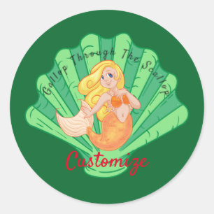 Scallop Shell Mermaid Thunder_Cove  Classic Round Sticker