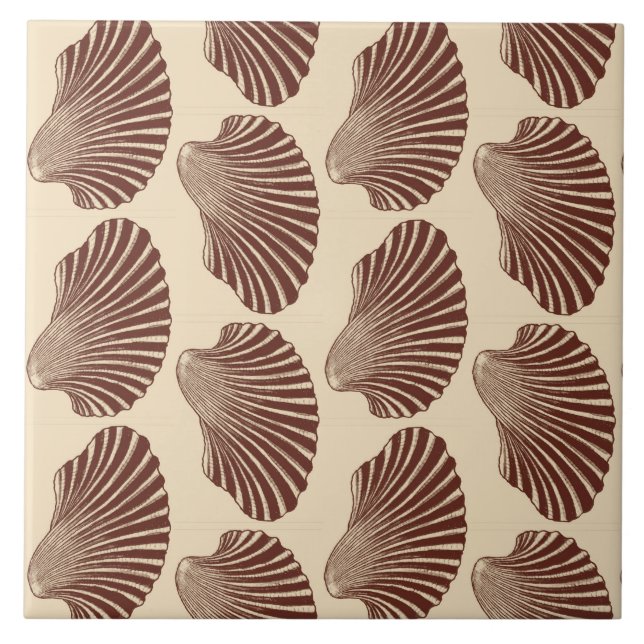 Scallop Shell Print, Brown and Beige Tile (Front)