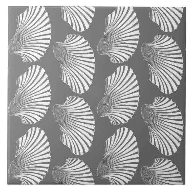 Scallop Shell Print, Grey / Grey and White Tile (Front)