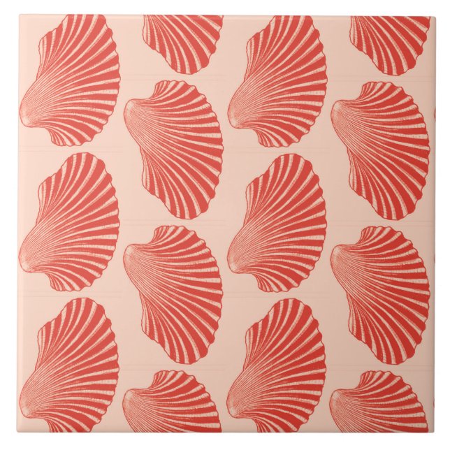 Scallop Shell Print, Light Coral Orange Tile (Front)