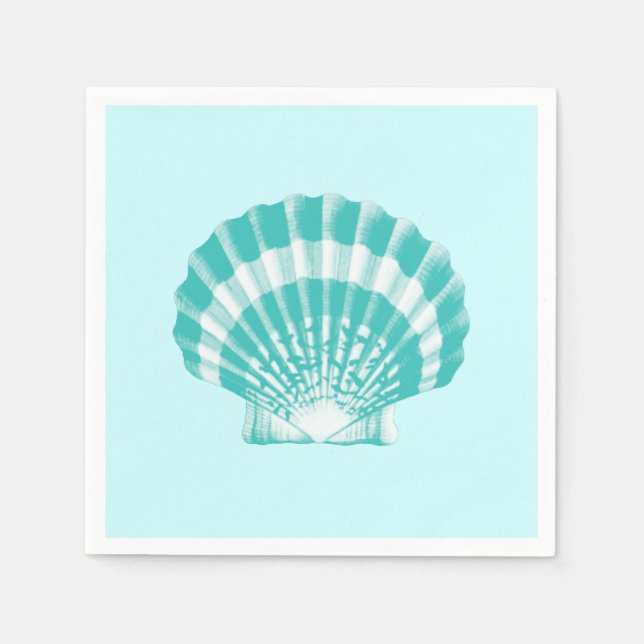 Scallop Shell - soft aqua and white Napkin (Front)