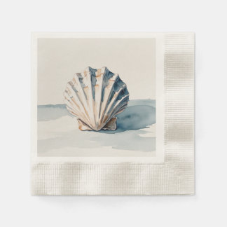 Scallop Shell Watercolor Art – Coastal Blue Design Napkin