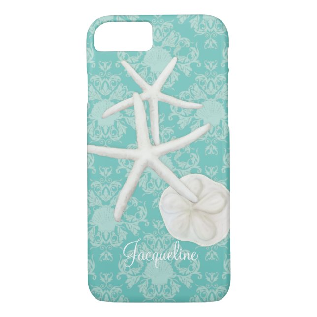 Scallop Starfish Damask Seashell Beach Pattern Case-Mate iPhone Case (Back)