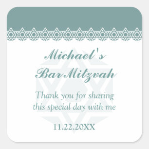 Scalloped Aqua Star of David Bar-Bat Mitzvah Square Sticker