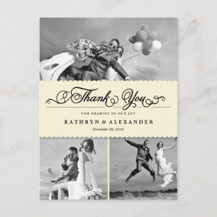 Scalloped Band And Script Photo Wedding Thank You Postcard