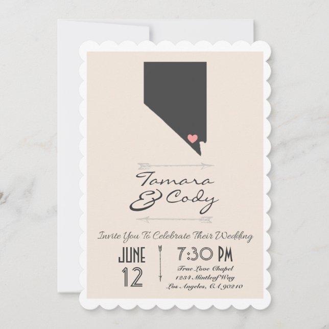 Scalloped Beige Las Vegas Wedding Invitation (Front)