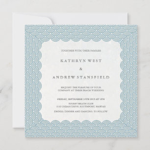 Scalloped Blue Seigaiha Pattern Wedding Invitation