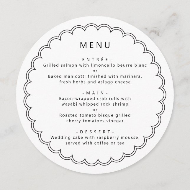 Scalloped Border Modern Round Menu (Back)