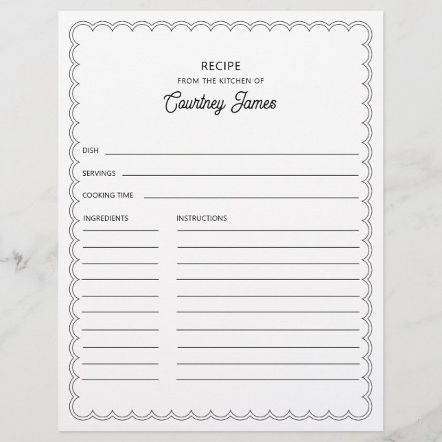 Scalloped Border Name Recipe Card (Front)