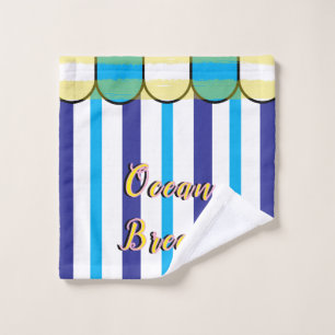Scalloped Cabana Yellow Blue Summer Stripes Bath Towel Set