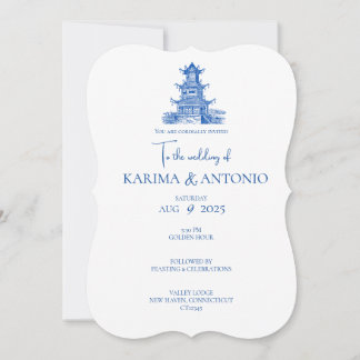 Scalloped Chic-tique Chinoiserie Pagoda Invitation