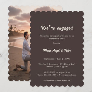 Scalloped Chocolate Brown Photo Engagement Party  Invitation