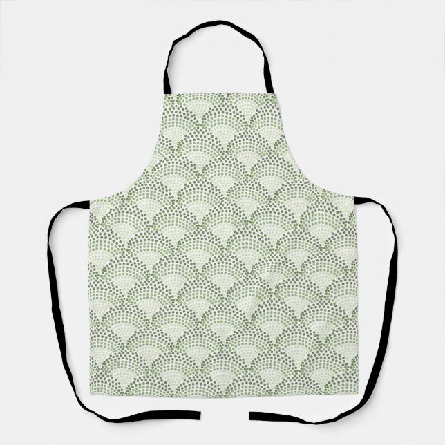 Scalloped Dots Gradient Ombre Green Pattern  Apron (Front)