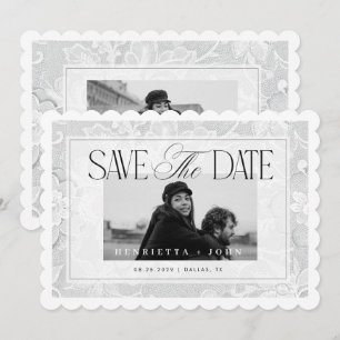 Scalloped Edge 2 Photo Vintage White Lace Wedding Save The Date