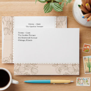 Scalloped Edge Minimalist Botanical Line Art  Envelope