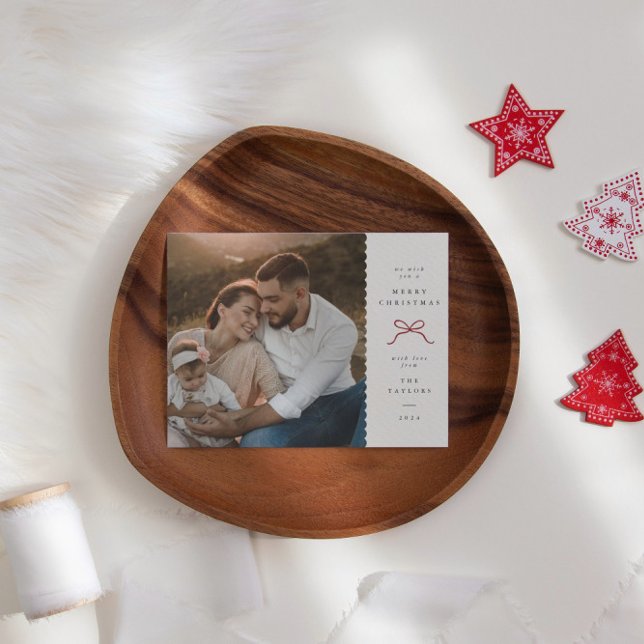 Scalloped Edge Photo Holiday Card with Red Bow (Creator Uploaded)