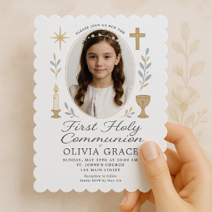 Scalloped First Communion Invite Girl