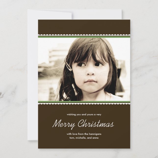 Scalloped Frame Holiday Photo Cards - Green - (Front)