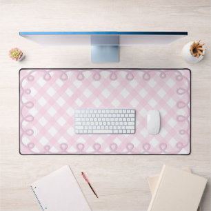 Scalloped Gingham Pastel Pink Wavy Border Desk Mat