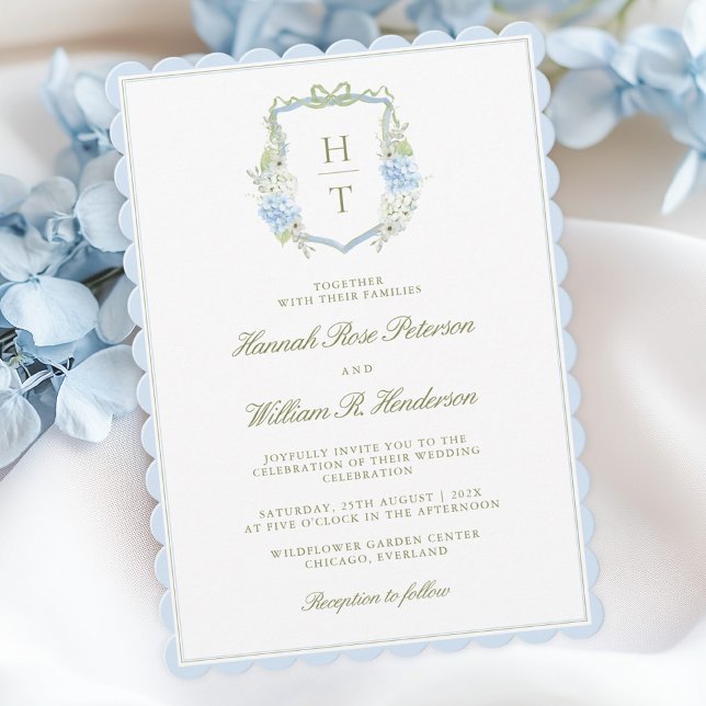 Scalloped Hydrangea Crest Wedding Invitation (Creator Uploaded)
