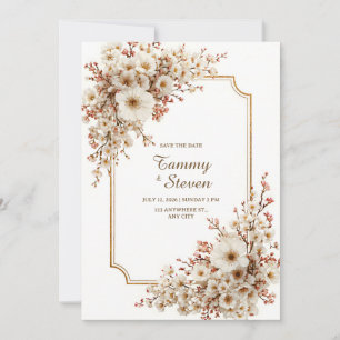 Scalloped Ivory Cherry Blossom Gilded Wedding Invitation