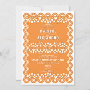 Scalloped Mexican Papel Picado Floral Boho Wedding Invitation