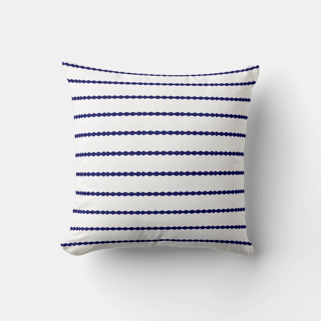 Scalloped Navy Blue Stripes on white Cushion (Front)