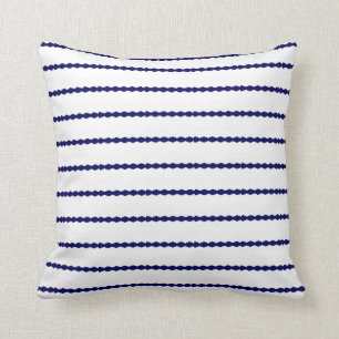 Scalloped Navy Blue Stripes on white Cushion