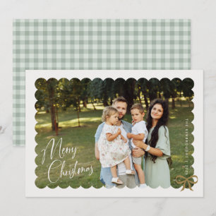 Scalloped Photo with Bow Merry Christmas Holiday Card