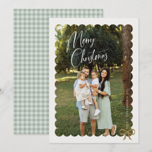 Scalloped Photo with Bow Merry Christmas Holiday Card