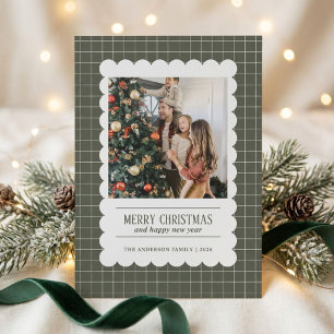 Scalloped Plaid Family Christmas Card