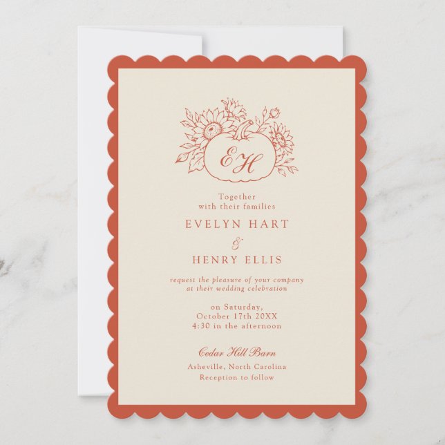 Scalloped Pumpkin Monogram Wedding Invitation (Front)
