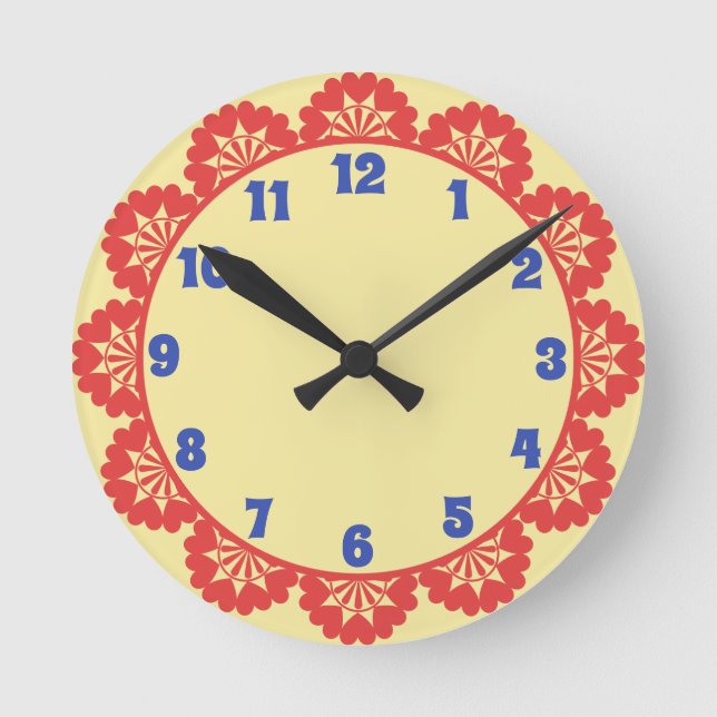 Scalloped Red, Lemon & Blue Cheery Kitchen Clock (Front)