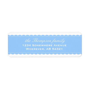 Scalloped ribbon lace blue return address label