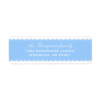 Scalloped ribbon lace blue return address label