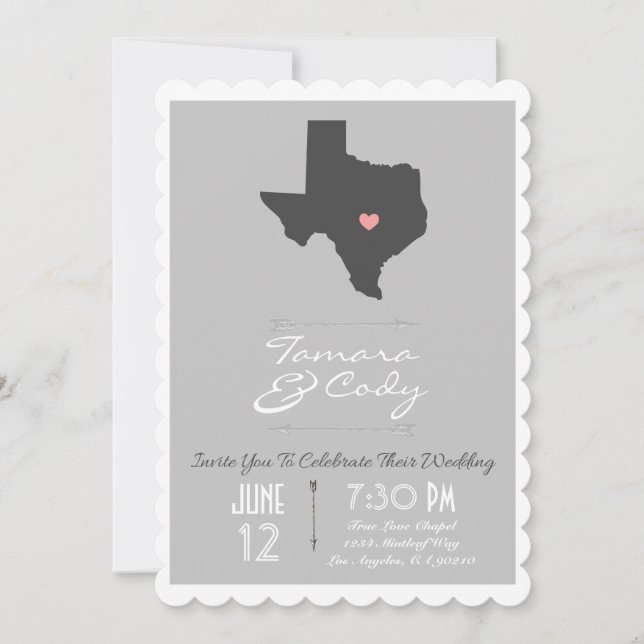 Scalloped Silver Grey Texas Wedding Invitation (Front)