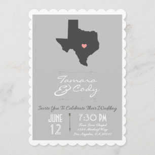 Scalloped Silver Grey Texas Wedding Invitation