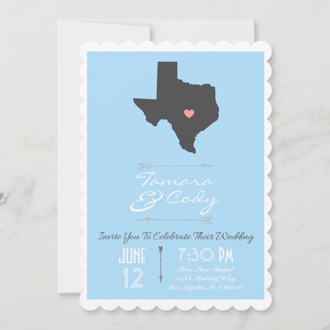 Scalloped Sky Blue Texas State Wedding Invitation (Front)