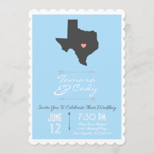 Scalloped Sky Blue Texas State Wedding Invitation