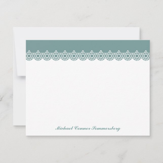 Scalloped Star of David Aqua Thank You Card (Front)