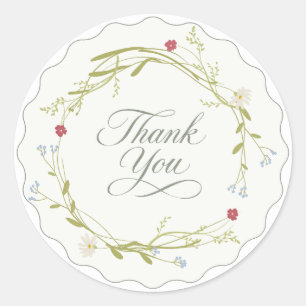 Scalloped Wildflower Wreath Thank You Sticker