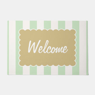 Scallops and Stripes Green and White Doormat Rug