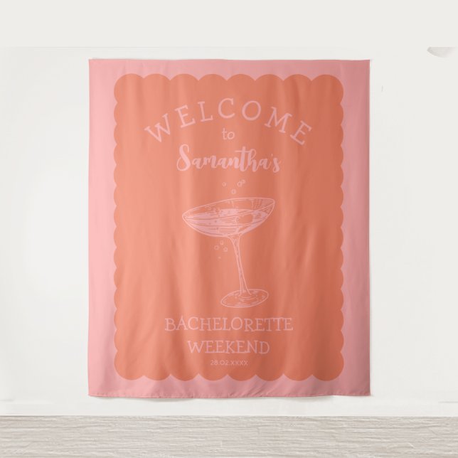 Scalop edge Bachelorette Party Backdrop Cocktail Tapestry (Front)