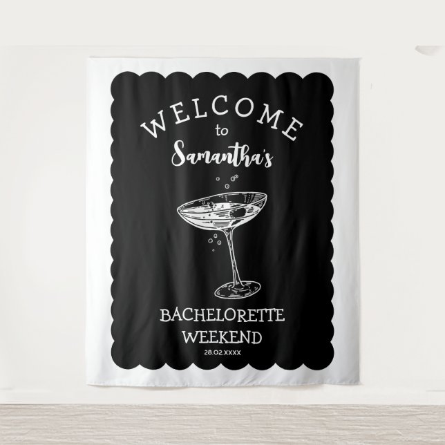 Scalop edge Bachelorette Party Backdrop Cocktail Tapestry (Front)