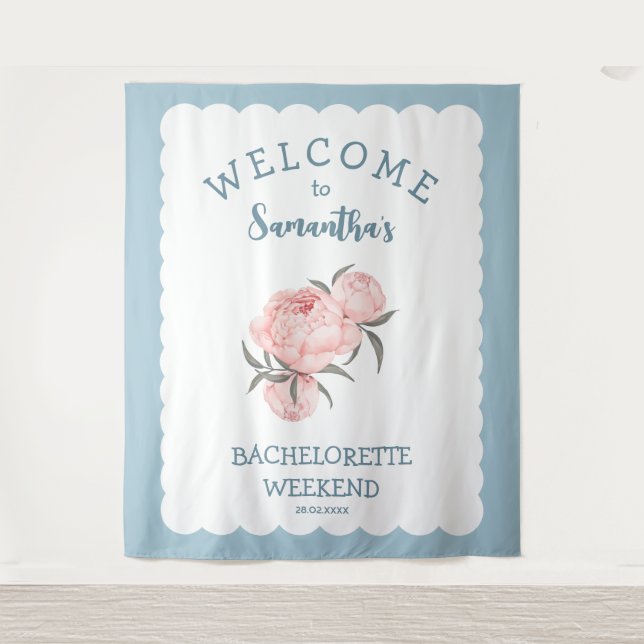 Scalop edge Floral Pink Bachelorette  Tapestry (Front)