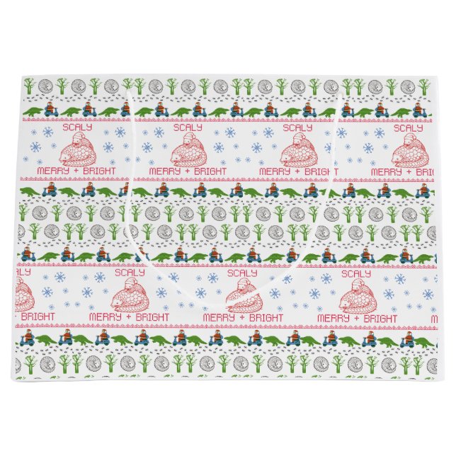 Scaly, Merry, and Bright Wrapping Paper Large Gift Bag (Front)
