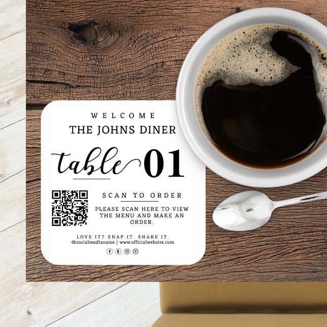 Scan For Menu, Love It, Snap It, Share It QR Code Square Sticker (Creator Uploaded)